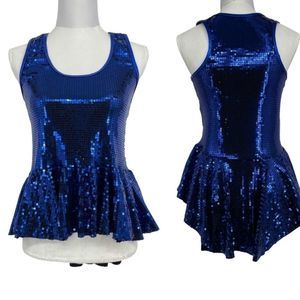 Gia Mia Blue Sequin Hi-Lo Peplum Tank
